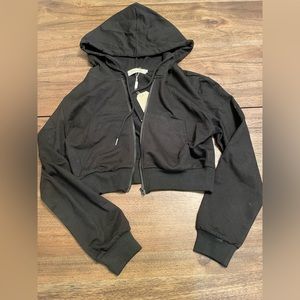 Cropped black full zip hoodie
